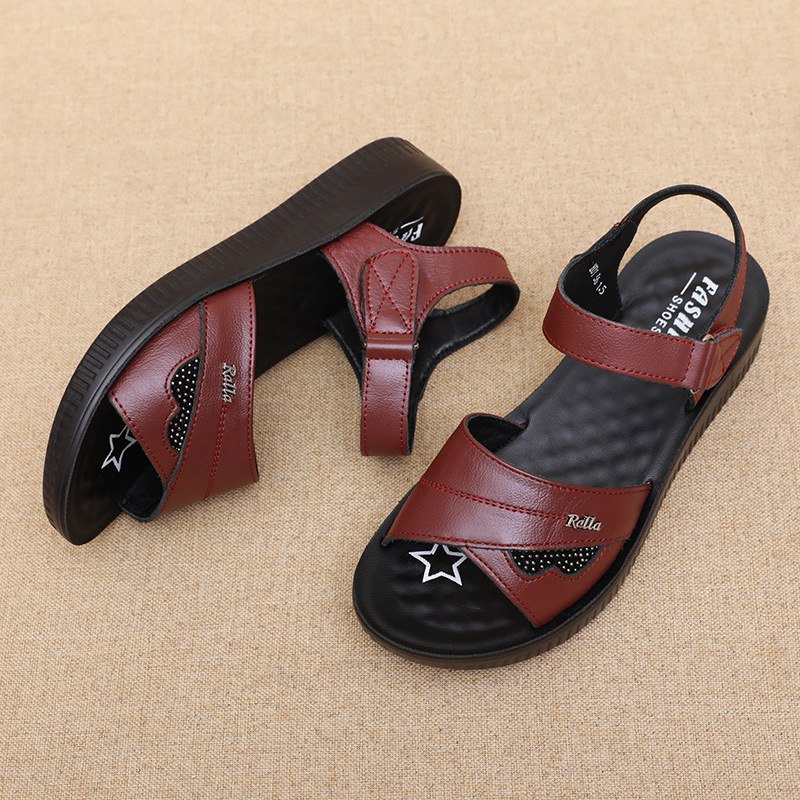Black Leather T-Strap Peep Toe - Formal Women Daily Wear Sandals avis et prix
