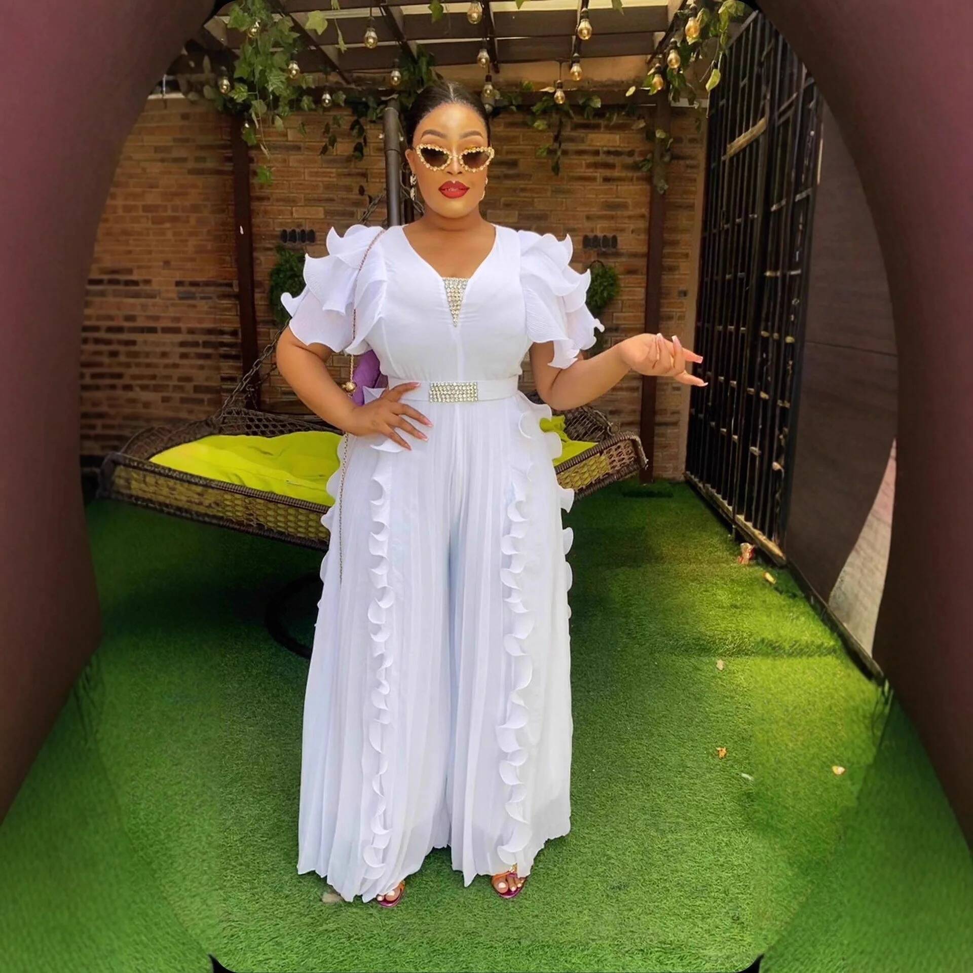 Plus Size Women's V-neck Ruffl - Women Formal Wear For Summer avis et prix