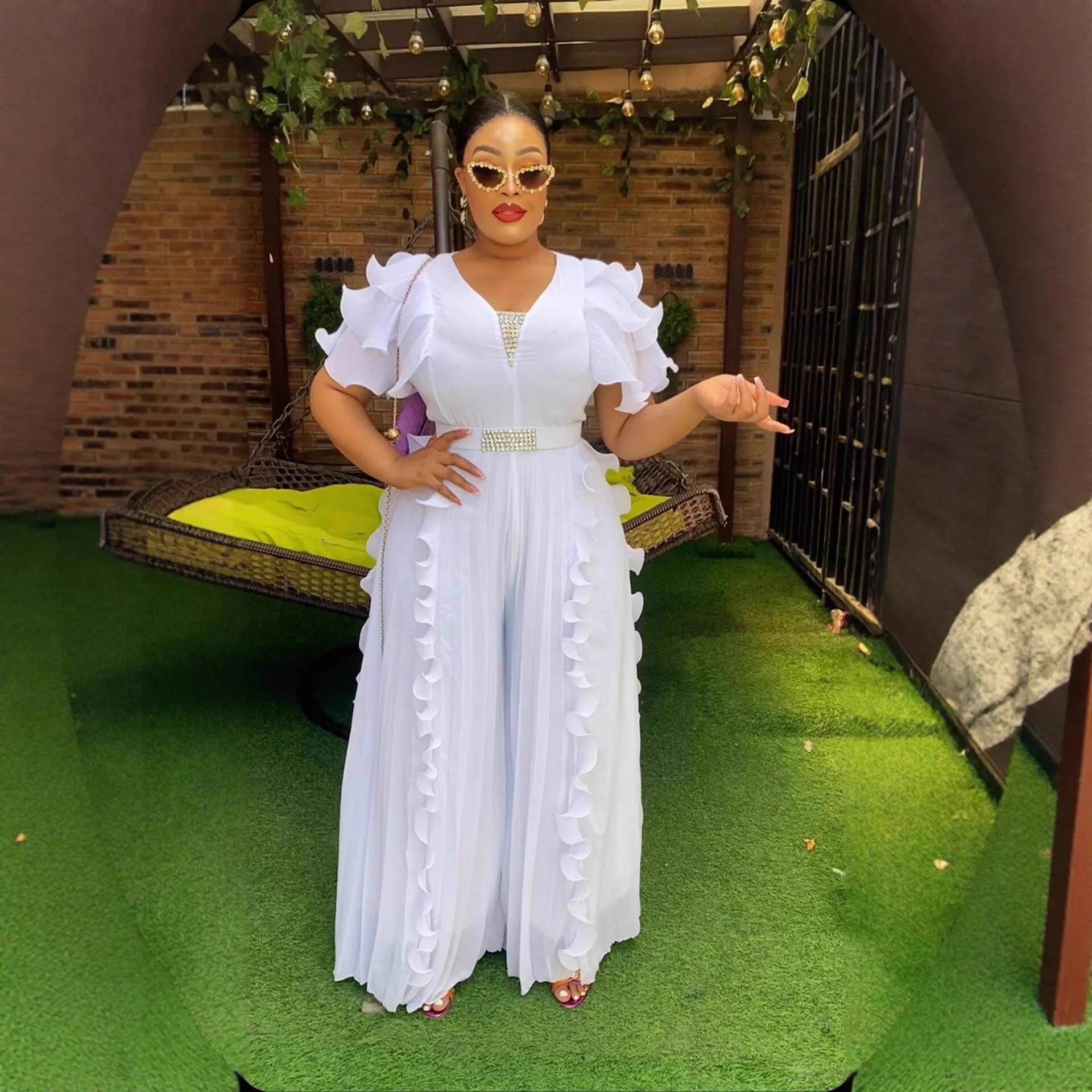 Plus Size Women's V-neck Ruffl - Women Formal Wear For Summer avis et prix