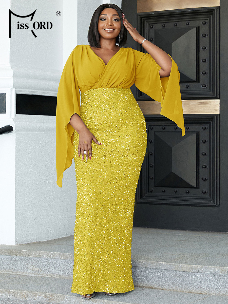 Missord Yellow Sequin Plus Siz - Women Formal Wear Dress avis et prix