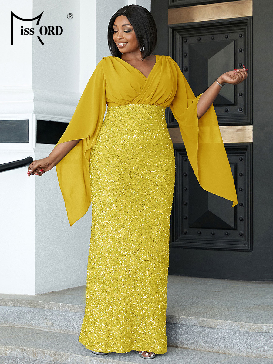 Missord Yellow Sequin Plus Siz - Women Formal Wear Dress avis et prix