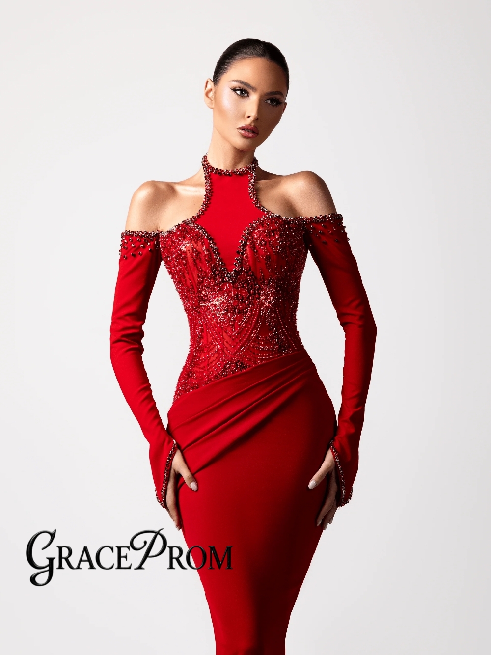 Red Sexy Halter Evening Dress  - Formal Gala Wear Women avis et prix
