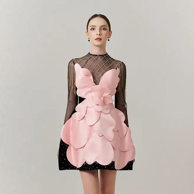 Gothic Black Pink Floral Mini  - Women Formal Wear Dress avis et prix