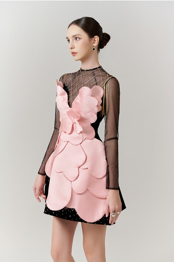Gothic Black Pink Floral Mini  - Women Formal Wear Dress avis et prix