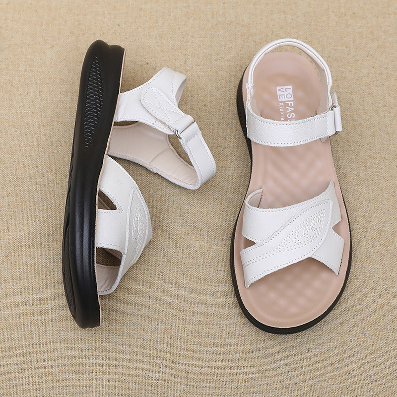 Black Leather T-Strap Peep Toe - Formal Women Daily Wear Sandals avis et prix