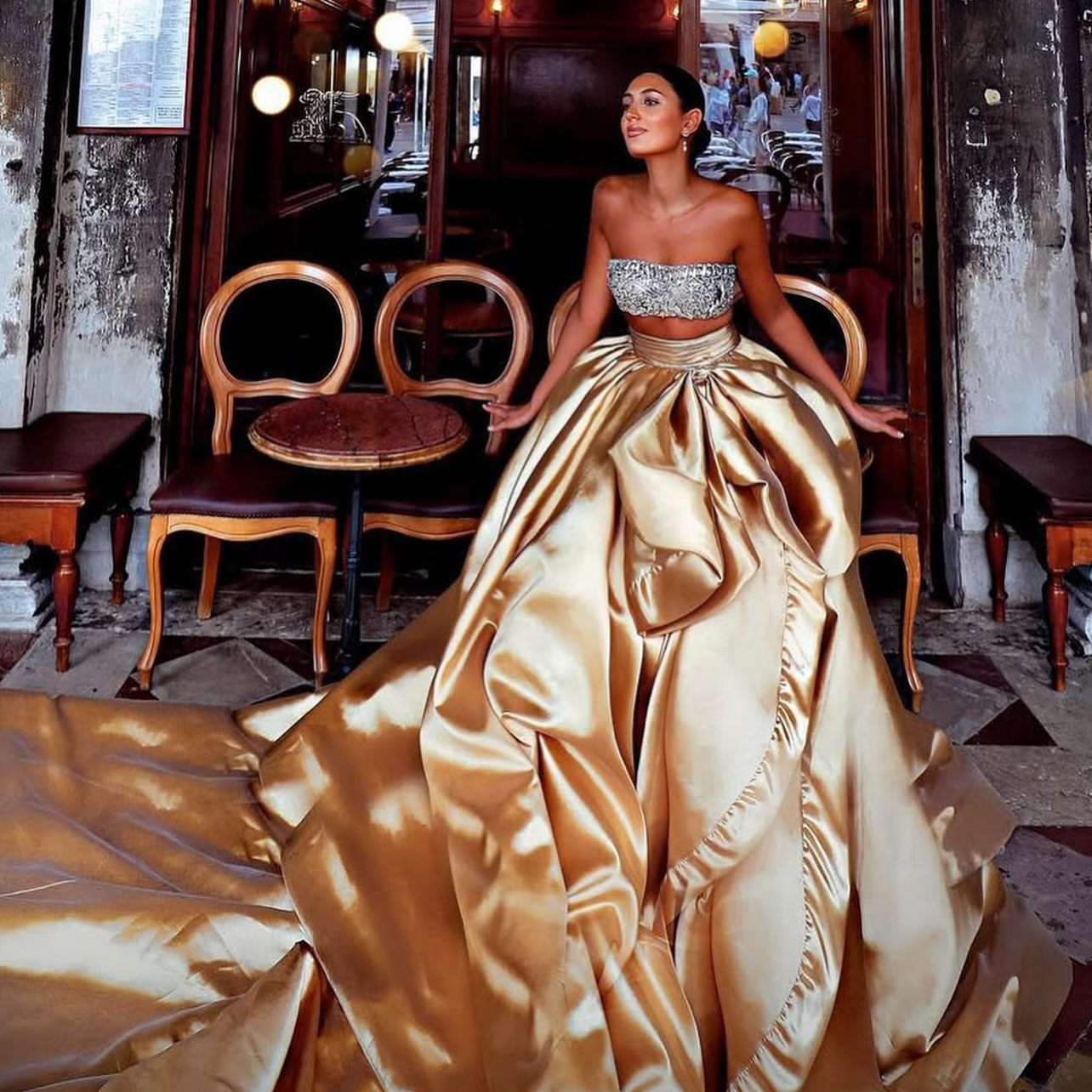 New Metallic Gold Satin High‑W - Women Formal Wear Sale avis et prix