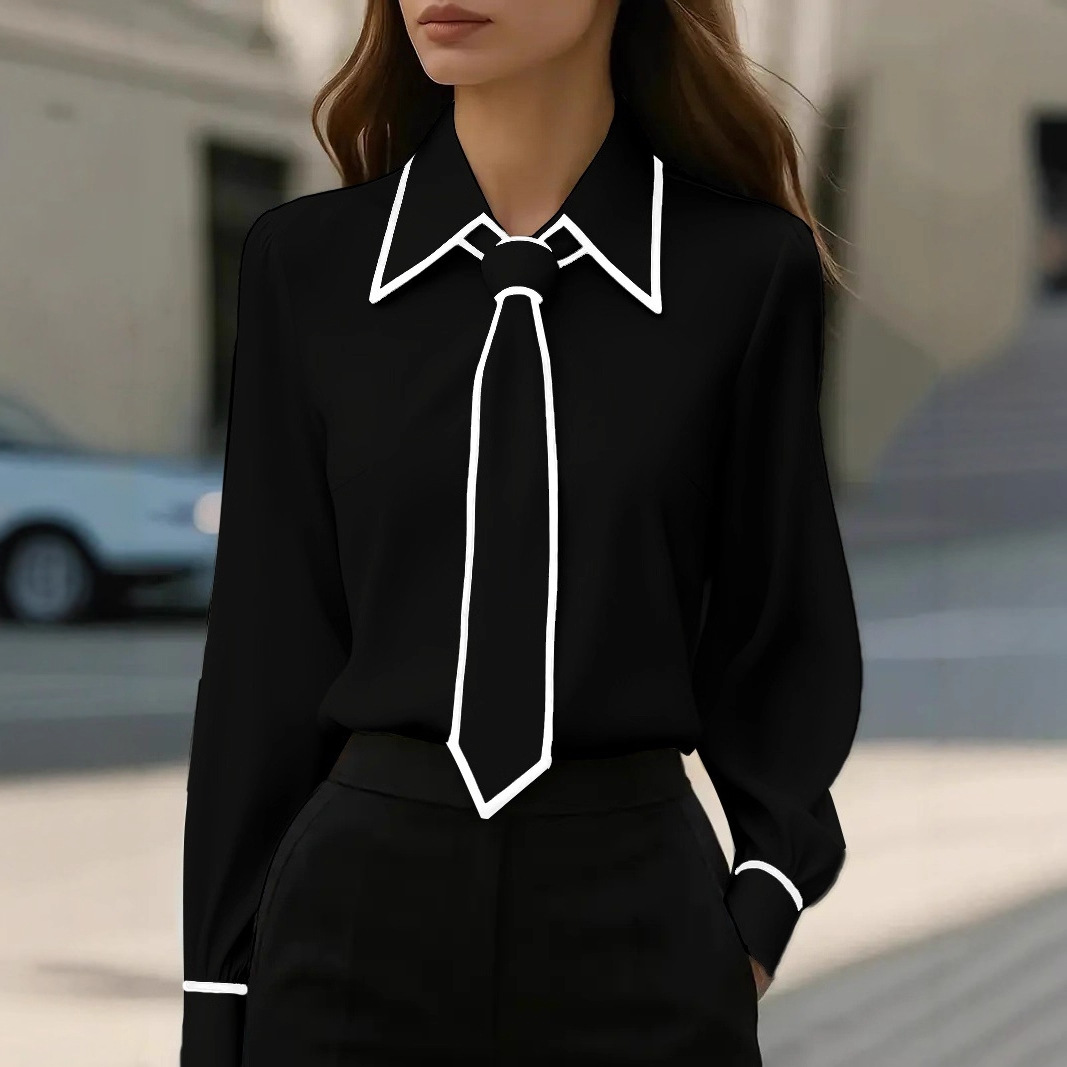 Women's Contrast Trim Tie Neck - Women Formal Wear Tops avis et prix