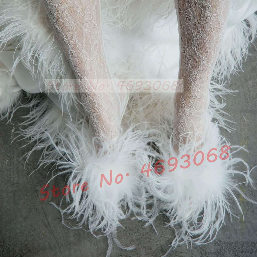 White Ostrich Feather Heeled S - Women'S Formal Wear For Wedding avis et prix
